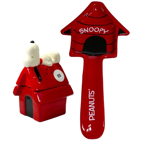 Peanuts Snoopy Kitchen Set Salt Pepper with Spoon Rest Ceramic Bundle - Picture 11 of 16